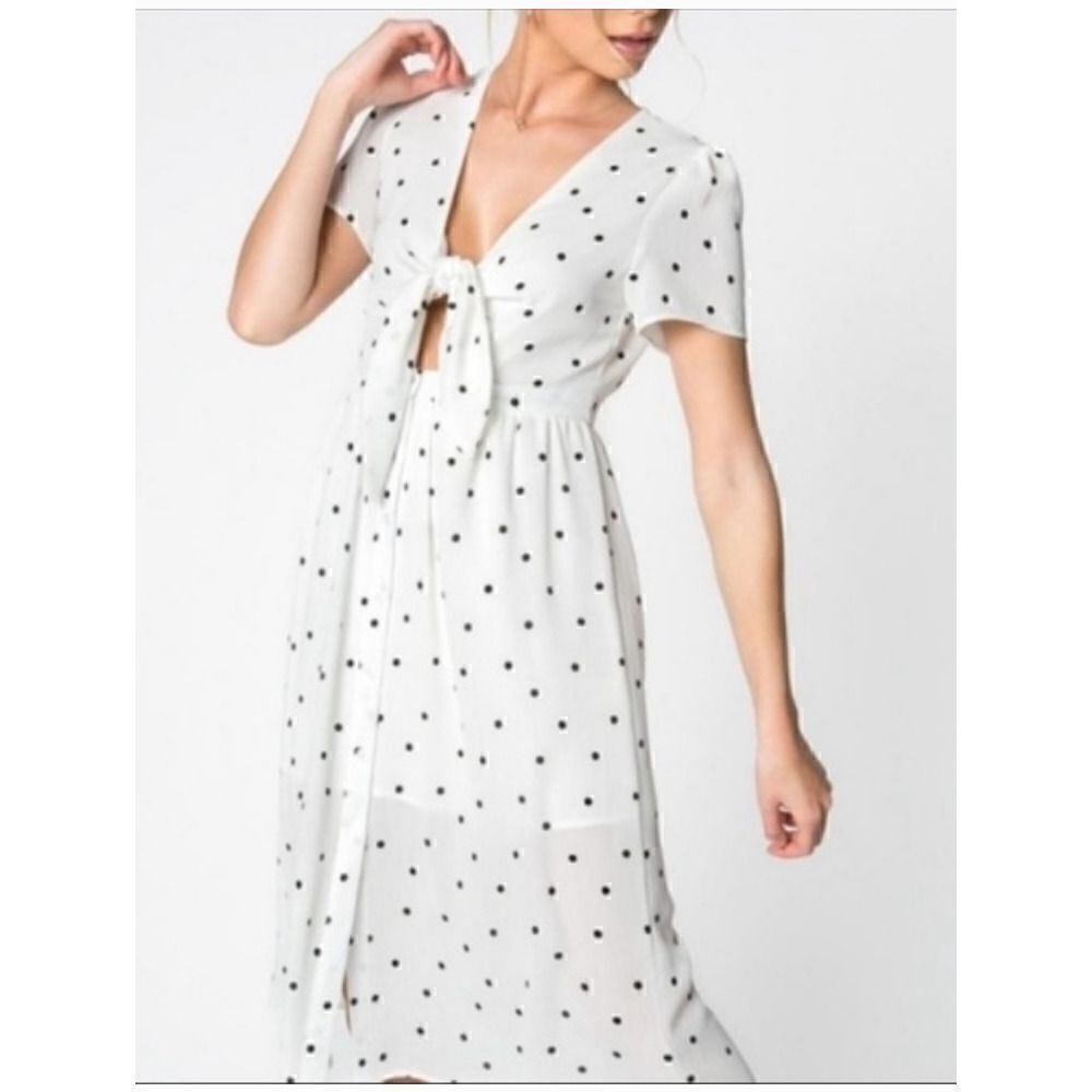 EVERLY Polka Dot Dress in White and Black Size Small